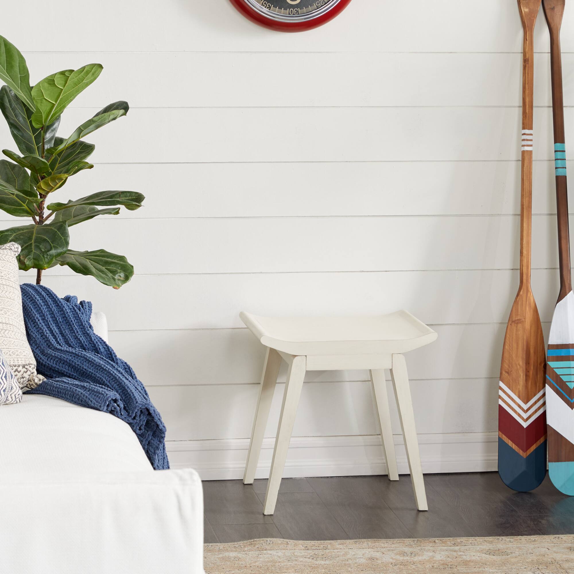 17" White Wood Traditional Stool